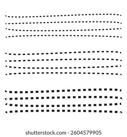 Dotted line patterns. Black wavy shapes. Minimal design elements. Seamless vector lines.