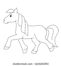 Dotted line pony running for children's coloring book. 