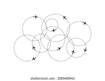 Dotted line of the route of the aircraft. Tourism and travel. Vector illustration.