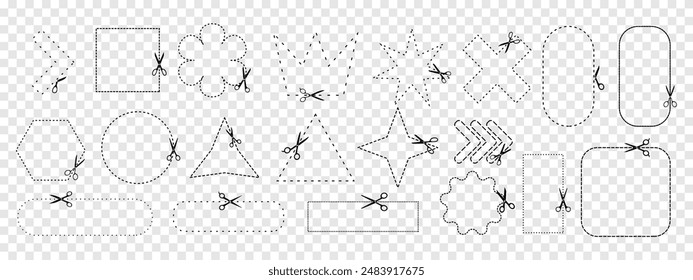 Dotted Line Scissors Cutting Shapes Vector Set - Geometric and Creative Designs