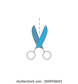 Dotted line scissors icon in color icon, isolated on white background 