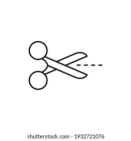 Dotted line scissors icon in flat black line style, isolated on white background 