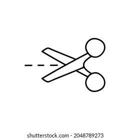 Dotted line scissors icon in flat black line style, isolated on white background 