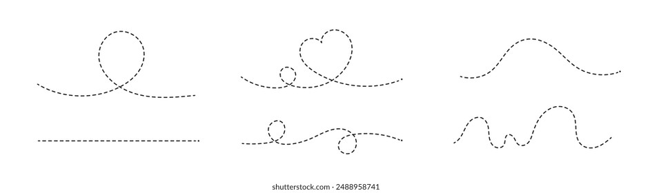 Dotted line set. Line with dots for children drawing collection.