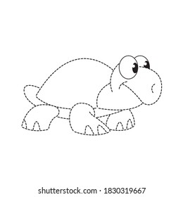 dotted line tortoise cartoon drawing isolated on white