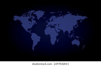 Dotted line world map, technology background