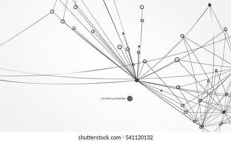 Dotted lines connected to the abstract graphics, network connections.