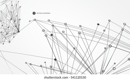 Dotted lines connected to the abstract graphics, network connections.