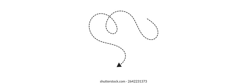 dotted lines path isolated on white background. Path travel dotted line trip dashed trace destination track plan and silhouette, traveling symbol.