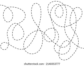 Dotted lines. Pattern of doodle curve lines. Puzzle with start and finish. Dash texture. Dotted abstract background. Vector.