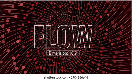 Dotted lines in red gradients on dark background, 16:0 dimension. Flowing tunnel pattern. Made without effects, only blends. That makes it perfect in every channel and printing. Vector illustration.