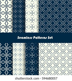 Dotted lines seamless pattern set. Vector illustration. Abstract diagonal simple dot print design.