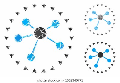 Dotted links diagram composition of joggly pieces in variable sizes and color tones, based on dotted links diagram icon. Vector joggly dots are composed into collage.