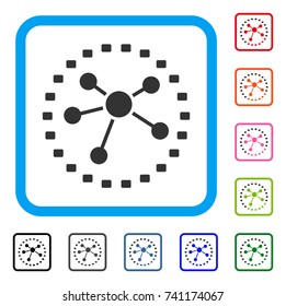 Dotted Links Diagram icon. Flat gray iconic symbol inside a light blue rounded squared frame. Black, gray, green, blue, red, orange color variants of Dotted Links Diagram vector.