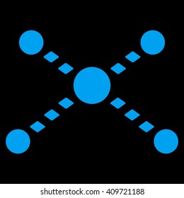 Dotted Links vector toolbar icon. Style is flat icon symbol, blue color, black background, rhombus dots.
