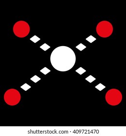 Dotted Links vector toolbar icon. Style is bicolor flat icon symbol, red and white colors, black background, rhombus dots.