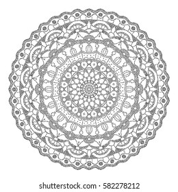 Dotted mandala black on white. Abstract vector pattern