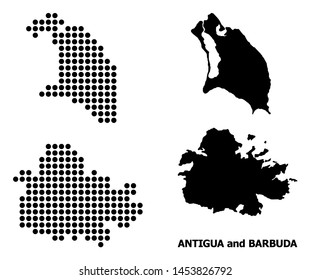 Dotted map of Antigua and Barbuda composition and solid illustration. Vector map of Antigua and Barbuda composition of sphere points on a white background.