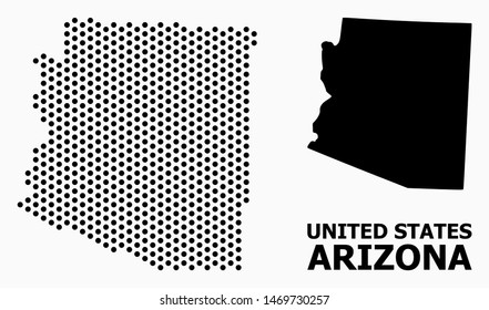 Dotted map of Arizona State composition and solid illustration. Vector map of Arizona State composition of sphere elements with honeycomb geometric order on a white background.