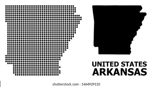 Dotted map of Arkansas State composition and solid illustration. Vector map of Arkansas State composition of round pixels on a white background.