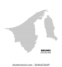A dotted map of Brunei in black dots on a white background.
