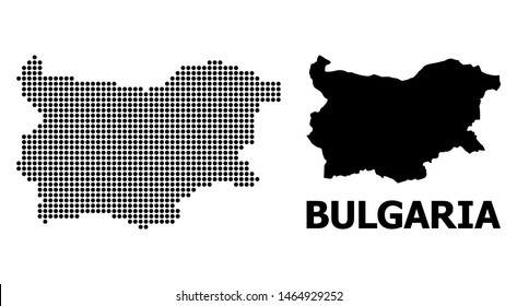 Dotted map of Bulgaria composition and solid illustration. Vector map of Bulgaria composition of sphere elements on a white background. Abstract flat territory plan for education illustrations.