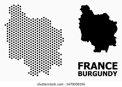 Dotted map of Burgundy Province composition and solid illustration. Vector map of Burgundy Province composition of spheric spots with honeycomb periodic order on a white background.