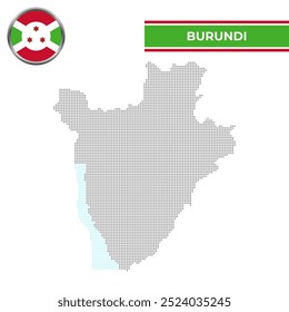 Dotted map of Burundi with circular flag