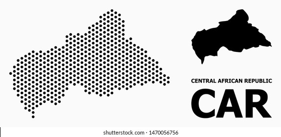 Dotted map of Central African Republic composition and solid illustration. Vector map of Central African Republic composition of spheric dots with hexagonal geometric order on a white background.