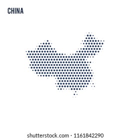 Dotted map of China isolated on white background.