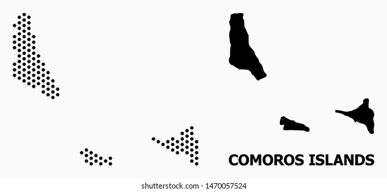 Dotted map of Comoros Islands composition and solid illustration. Vector map of Comoros Islands composition of spheric spots with honeycomb periodic pattern on a white background.
