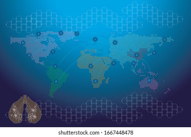 DOTTED map for covid 19.Map showing the route of COVID-19 outbreaks.The corona virus is spread worldwide.Advisory for Coronavirus Disease 2019 concept.