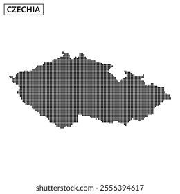 A dotted map of Czechia showcases its borders and geographical features in an artistic rendering.