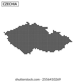 A dotted map of Czechia showcases its borders and geographical features in an artistic rendering.