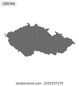 A dotted map of Czechia showcases its borders and geographical features in an artistic rendering.