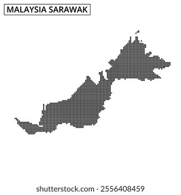 A dotted map displays the geographic outline of Malaysia, illustrating its two main regions and surrounding areas in a minimalist style.