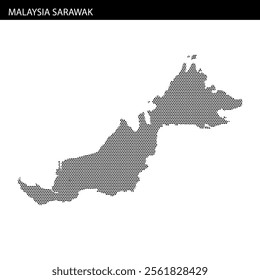 A dotted map displays the geographic outline of Malaysia, illustrating its two main regions and surrounding areas in a minimalist style.