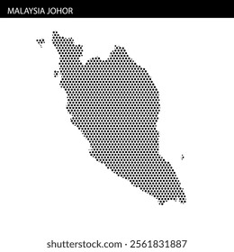 A dotted map displays the geographic outline of Malaysia, illustrating its two main regions and surrounding areas in a minimalist style.