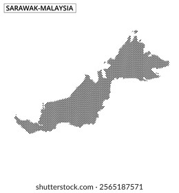 A dotted map displays the geographic outline of Malaysia, illustrating its two main regions and surrounding areas in a minimalist style.