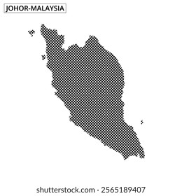 A dotted map displays the geographic outline of Malaysia, illustrating its two main regions and surrounding areas in a minimalist style.