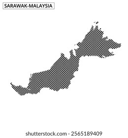 A dotted map displays the geographic outline of Malaysia, illustrating its two main regions and surrounding areas in a minimalist style.