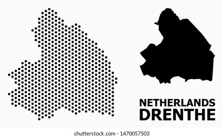 Dotted map of Drenthe Province composition and solid illustration. Vector map of Drenthe Province composition of sphere dots with hexagonal periodic array on a white background.