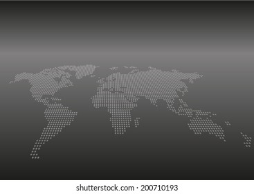 Dotted map of Earth in perspective view