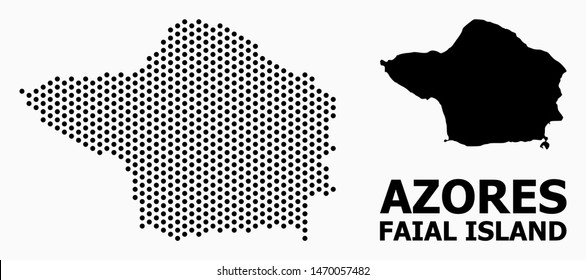 Dotted map of Faial Island composition and solid illustration. Vector map of Faial Island combination of circle items with hexagonal geometric pattern on a white background.