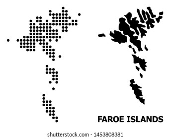 Dotted map of Faroe Islands collage and solid illustration. Vector map of Faroe Islands composition of spheric dots on a white background. Abstract flat territorial scheme for educational purposes.