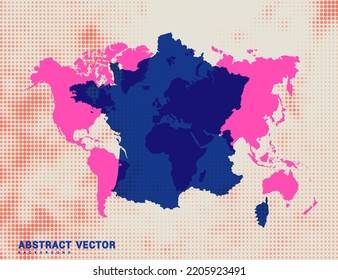 Dotted map of France vector blue halftone circle design illustration.