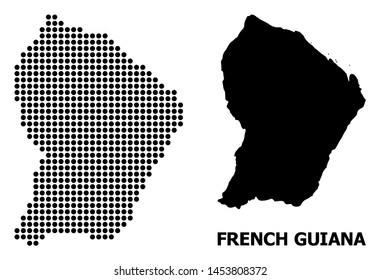 Dotted map of French Guiana composition and solid illustration. Vector map of French Guiana composition of sphere spots on a white background. Abstract flat territory scheme for educational purposes.