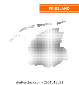 Mapa pontilhado de Friesland Province em Netherlands