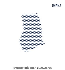 Dotted map of Ghana isolated on white background.