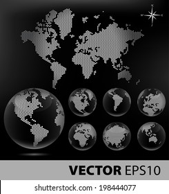 Dotted Map and Globe of the World - Black series